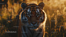 Majestic Tiger in Golden Sunrise Grassland