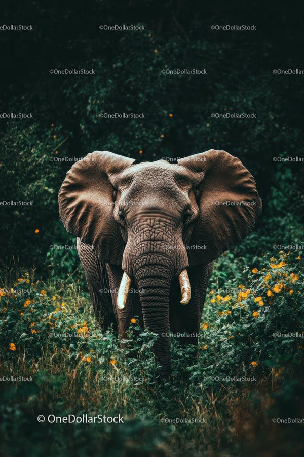 Majestic African Elephant in Wildflower Jungle