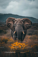 Majestic Elephant in African Savanna with Flowers