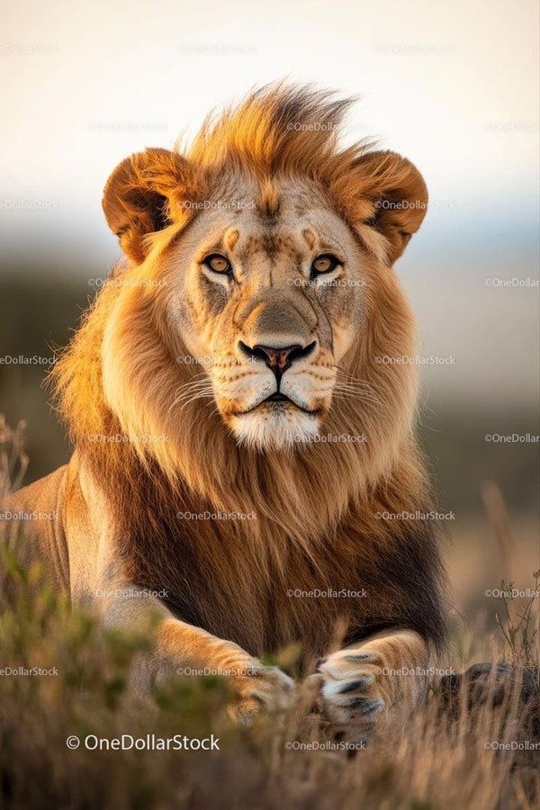 Majestic Lion with Golden Mane in the African Savannah