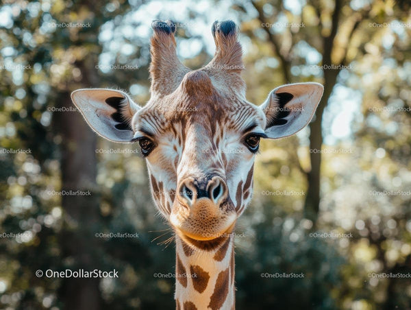 Graceful Giraffe in Sunlit Forest Close-Up