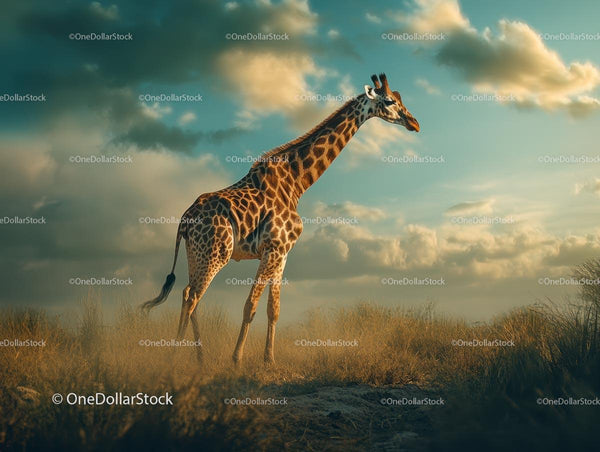 Majestic Giraffe Strolling Through the Savannah at Sunset