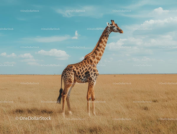 Giraffe Standing Tall in African Savannah Landscape
