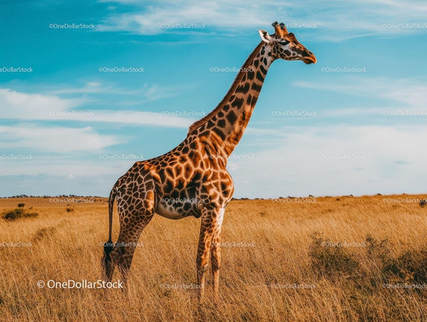 Giraffe Stands Majestically in African Savanna Landscape