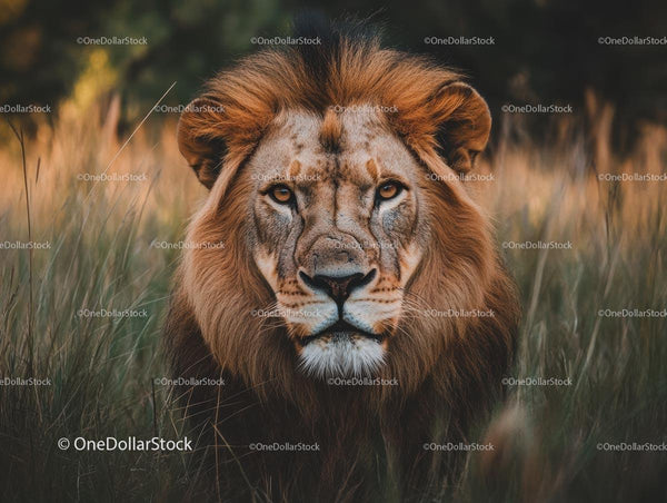 Majestic Lion in the African Savannah Grassland