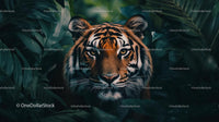 Majestic Tiger Hidden in Lush Jungle Foliage