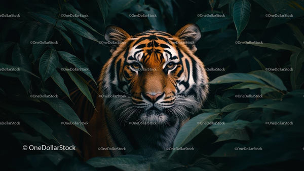 Majestic Bengal Tiger in Lush Jungle Foliage