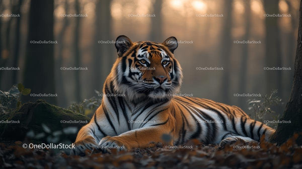 Majestic Bengal Tiger Relaxing in Forest at Dawn