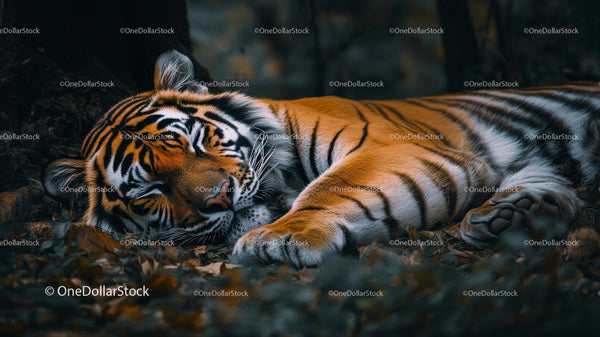 Sleeping Bengal Tiger in Serene Jungle Setting