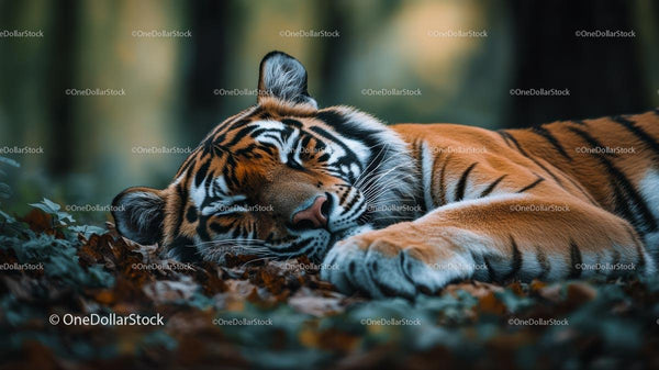 Sleeping Tiger Resting Peacefully in a Forest Setting