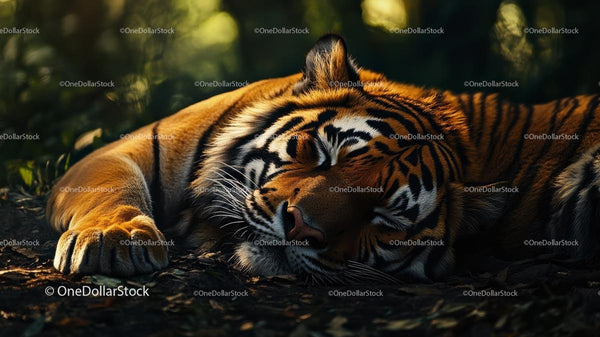Serene Bengal Tiger Resting on Forest Floor