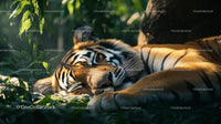 Sleeping Bengal Tiger in Lush Green Jungle