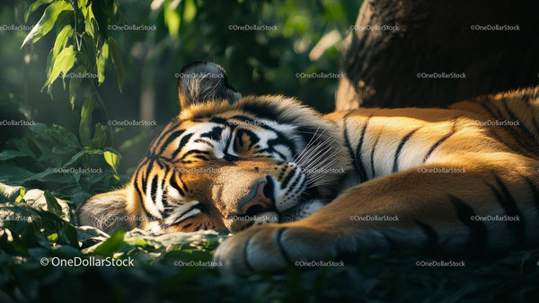 Sleeping Bengal Tiger in Lush Green Jungle