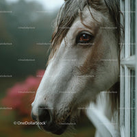 Horse Gazing Through a Window on a Misty Day