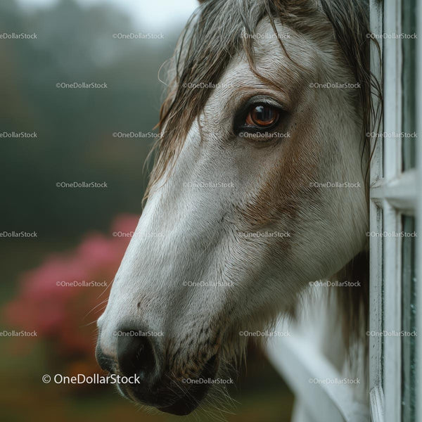 Horse Gazing Through a Window on a Misty Day