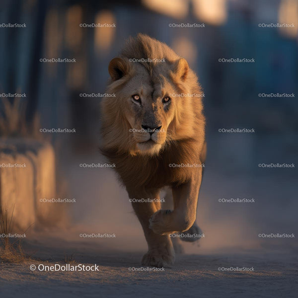 Majestic Lion in Golden Twilight on the Prowl