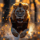 Majestic Lion Roaring at Golden Sunset in Dynamic Motion