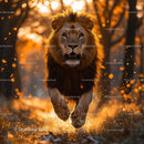 Majestic Lion Running Through Golden Autumn Forest