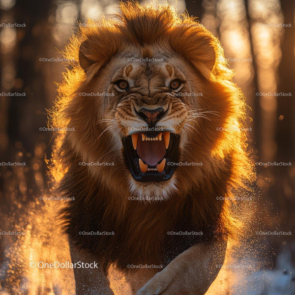 Roaring Lion in Majestic Sunset