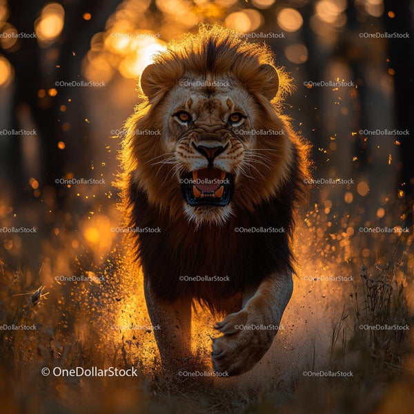 Majestic Lion Roaring in the Golden Sunlight