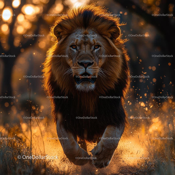 Majestic Lion in Golden Sunlight on the African Savannah