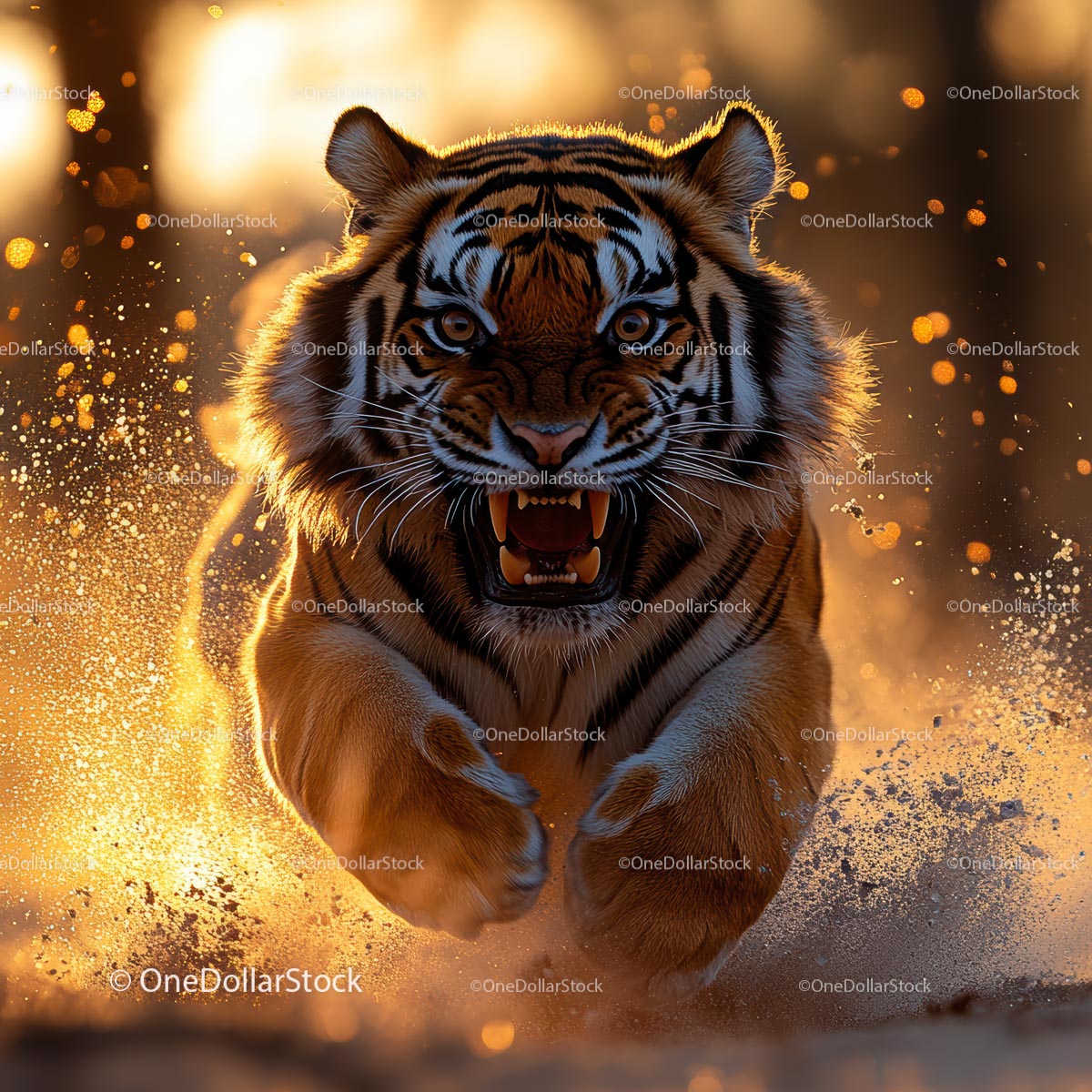 Dynamic Tiger Running Amidst Golden Sunlight
