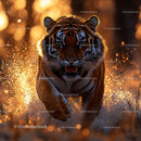 Majestic Tiger Charging in Golden Sunset