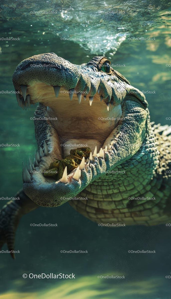 Ferocious Crocodile with Open Mouth Underwater