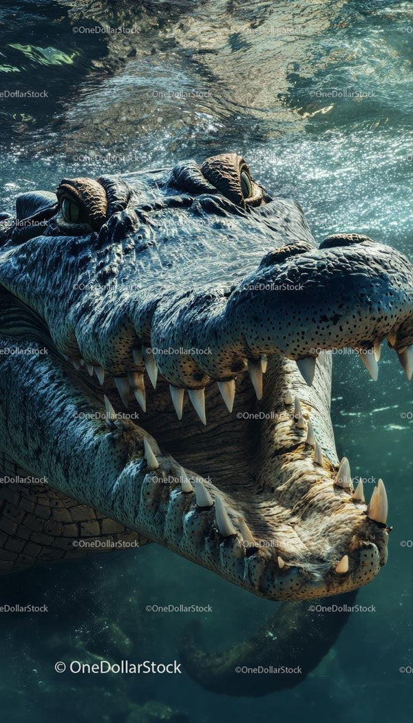 Close-Up of a Ferocious Crocodile Underwater