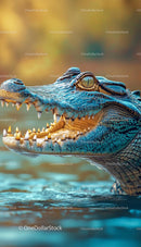 Close-Up of Crocodile in Vibrant Blue Water