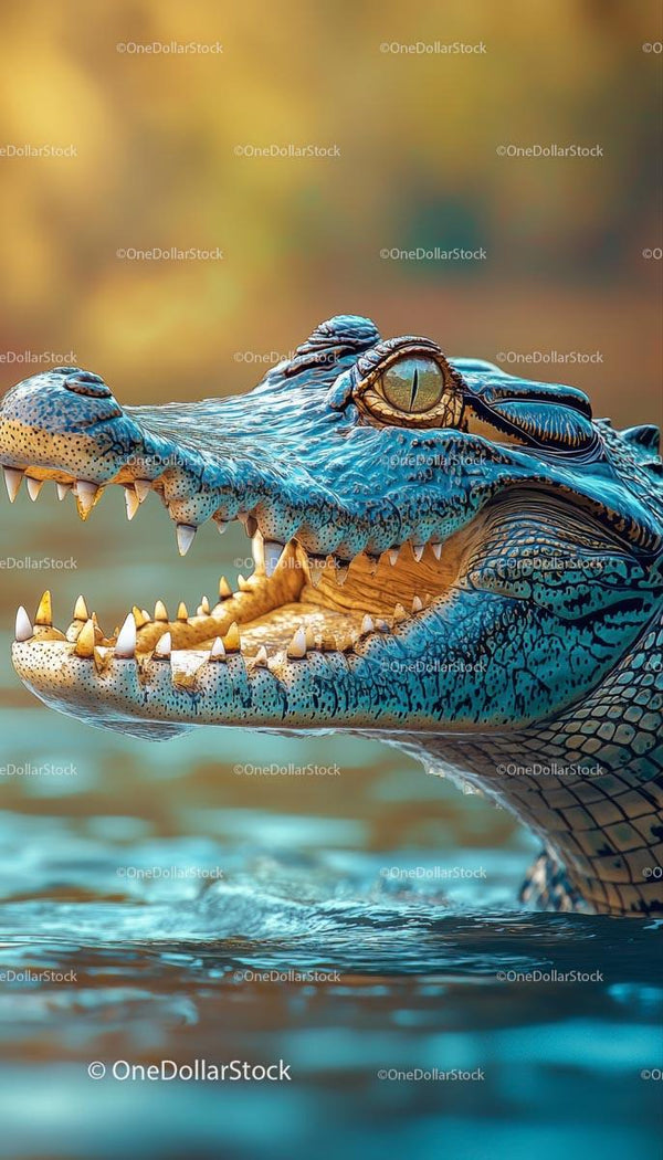 Close-Up of Crocodile in Vibrant Blue Water