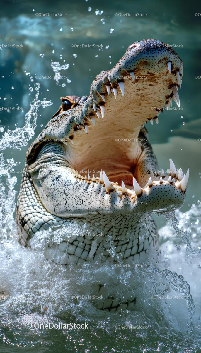 Crocodile with Open Mouth in Splashing Water