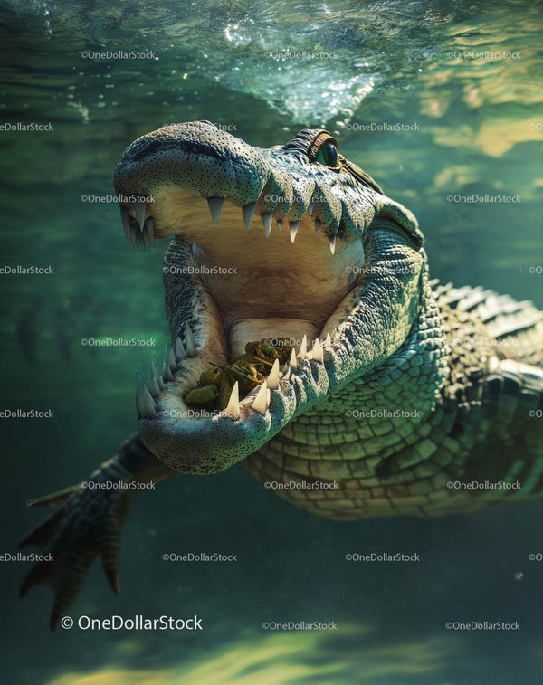 Crocodile Underwater with Open Mouth Showing Teeth