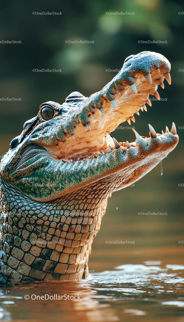 Close-up of Crocodile in River with Open Mouth