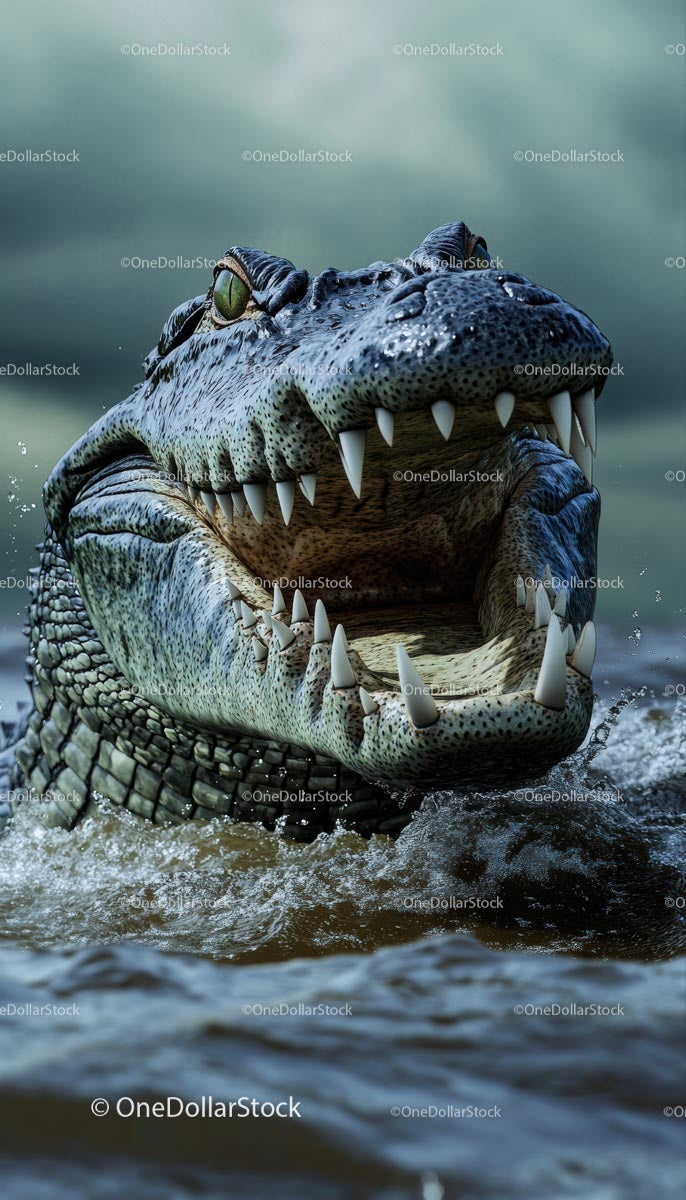 Crocodile Emerging with Open Mouth in Aquatic Environment