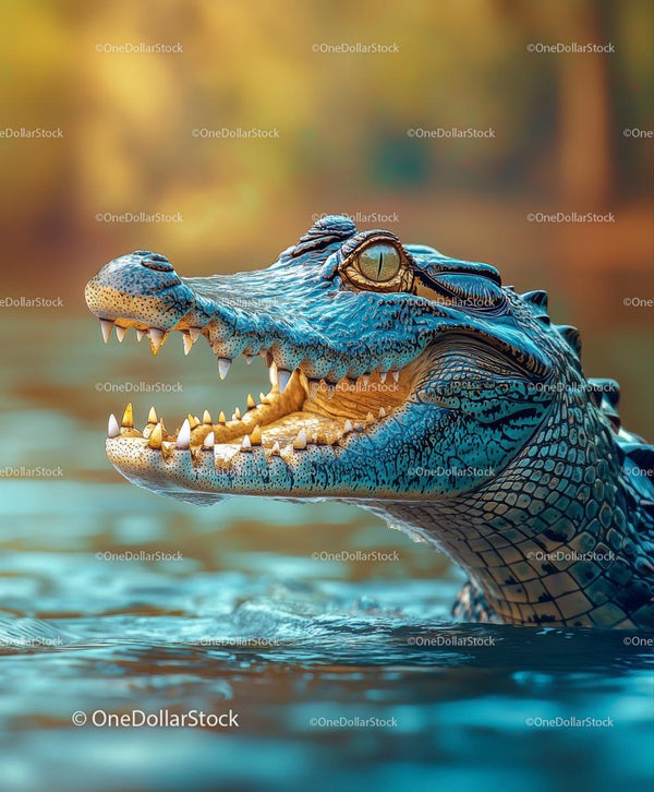 Crocodile in Aquatic Habitat Showing Sharp Teeth
