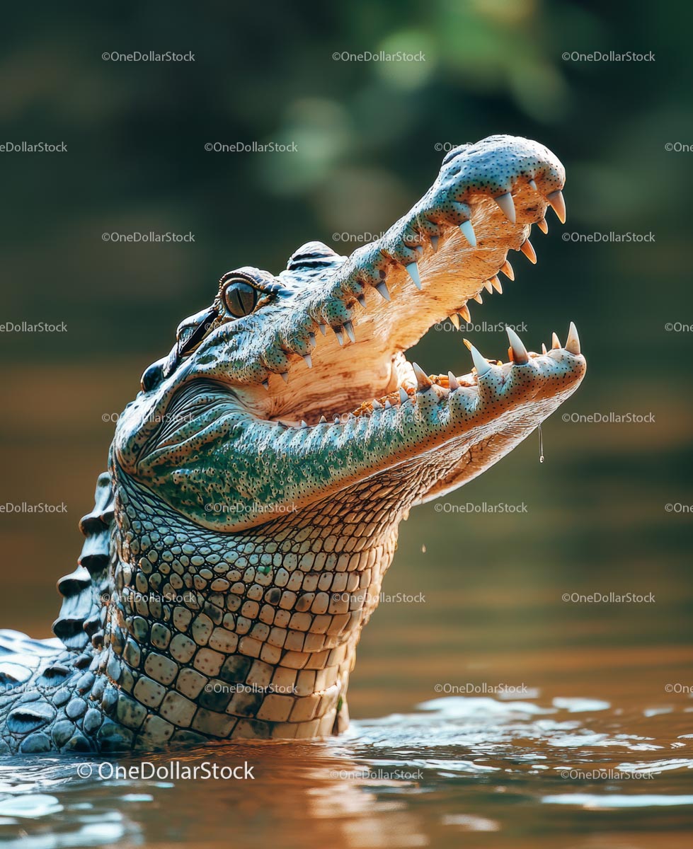 Crocodile Displaying Its Powerful Jaws in the River