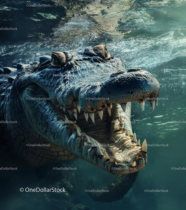 Close-Up of Crocodile Underwater with Open Mouth