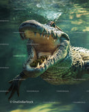 Alligator Underwater with Open Mouth in Natural Habitat