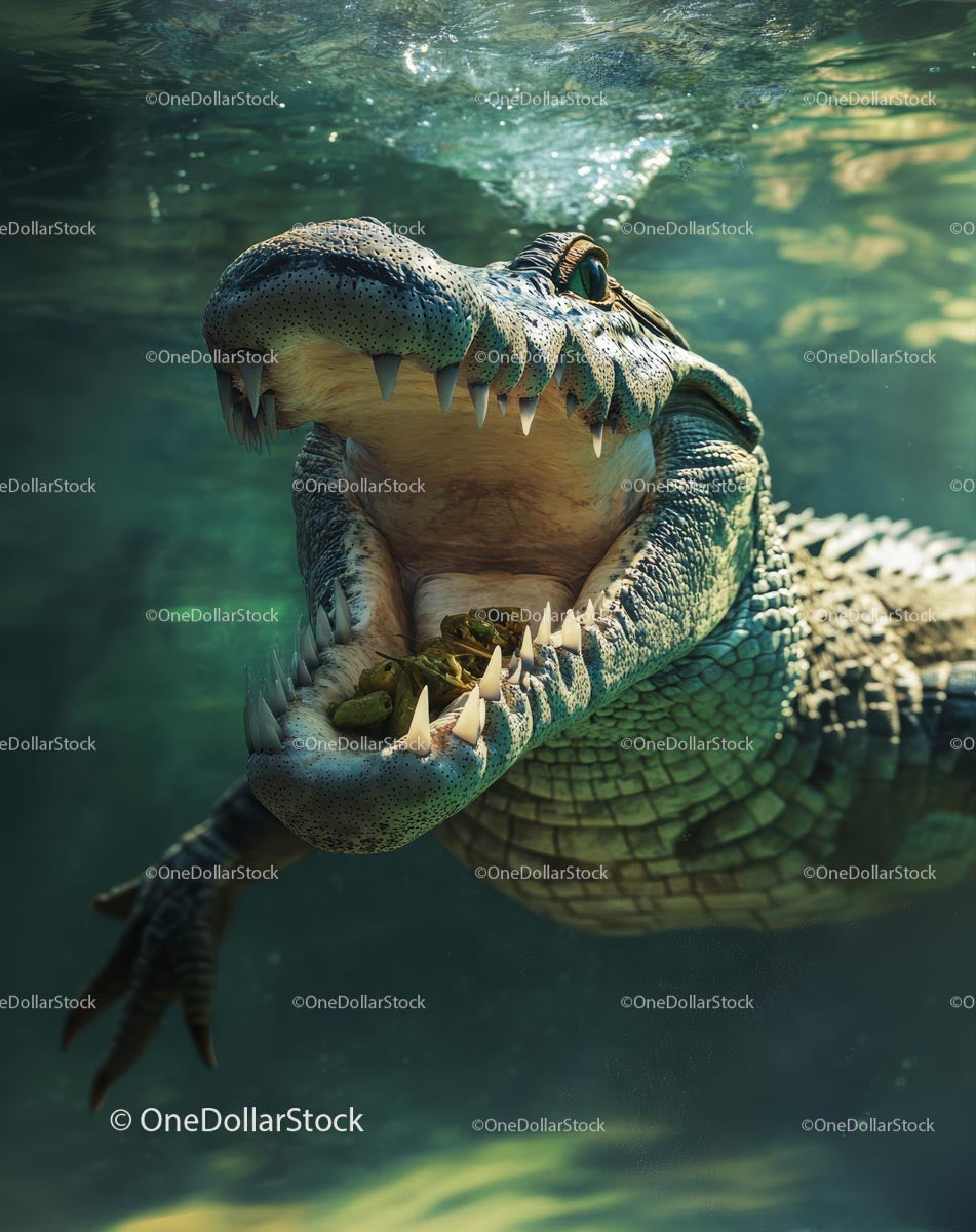 Alligator Underwater with Open Mouth in Natural Habitat