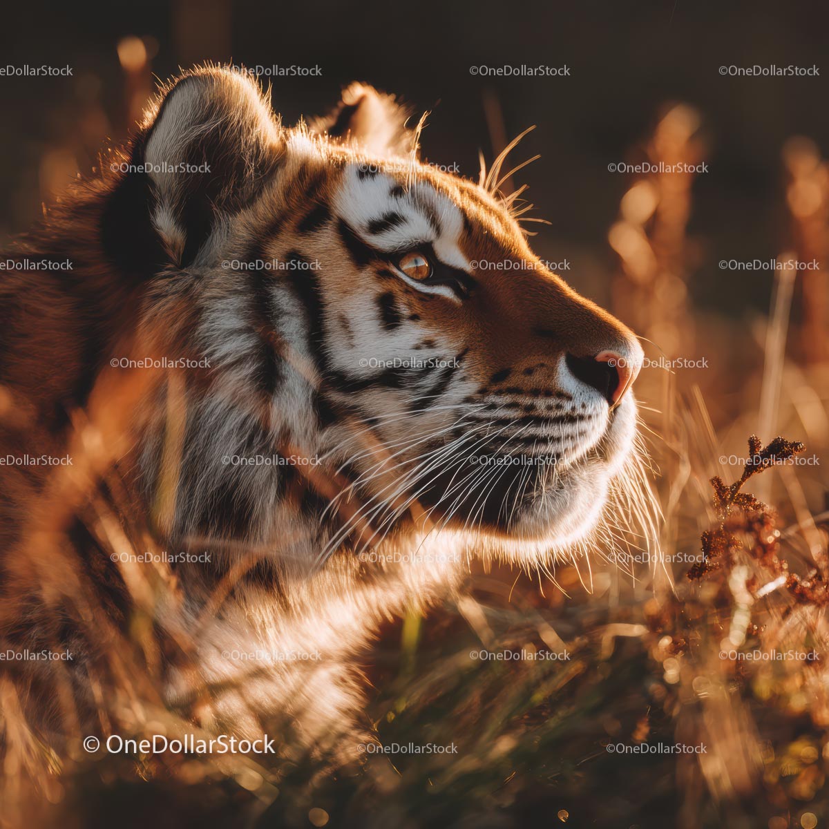 Majestic Siberian Tiger in Golden Sunset Light
