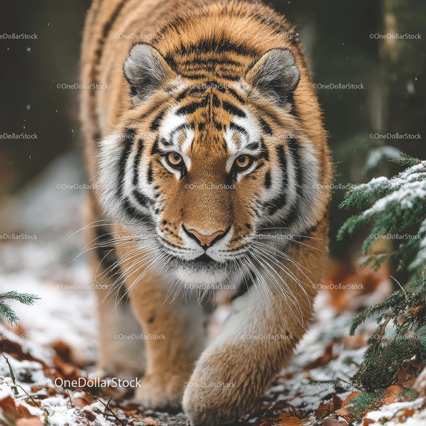 Majestic Siberian Tiger Roaming Snowy Forest