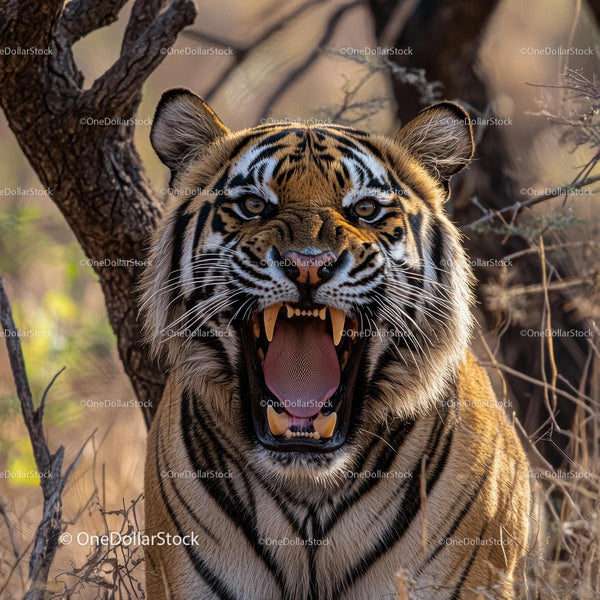 Majestic Bengal Tiger Roaring in the Wild