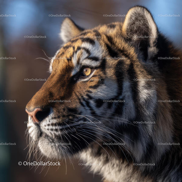 Majestic Tiger in Sunlit Close-up Portrait