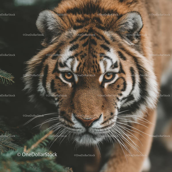 Majestic Siberian Tiger in Forest Close-Up
