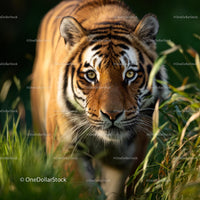 Powerful Bengal Tiger Roaming Through the Green Jungle