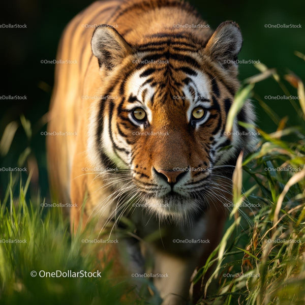 Powerful Bengal Tiger Roaming Through the Green Jungle