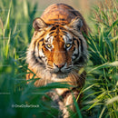 Majestic Bengal Tiger Stalking Through Lush Green Grass