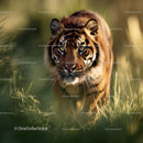 Majestic Tiger Stalking Through Grassland