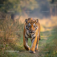 Majestic Bengal Tiger Walking Through Lush Jungle Path